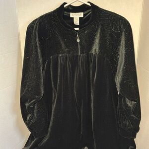 KOMAR Black Embellished Velvet Robe Med 12-14 Women’s VTG 22” Zip Front USA